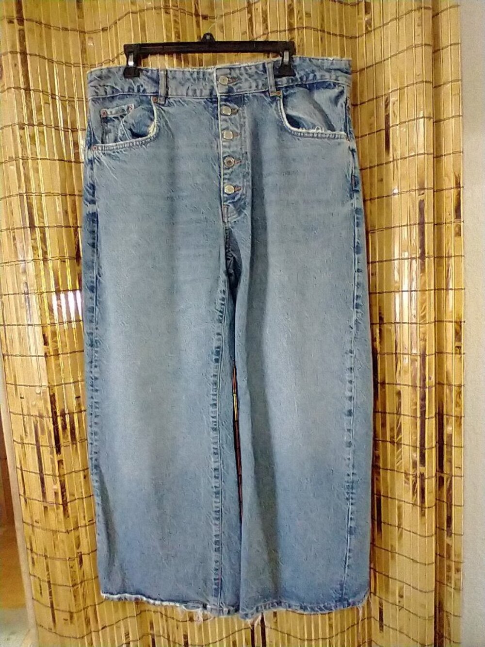 Zara Premium Denim Collection High-Rise Button-Fly Wide Leg Jeans in size USA 14